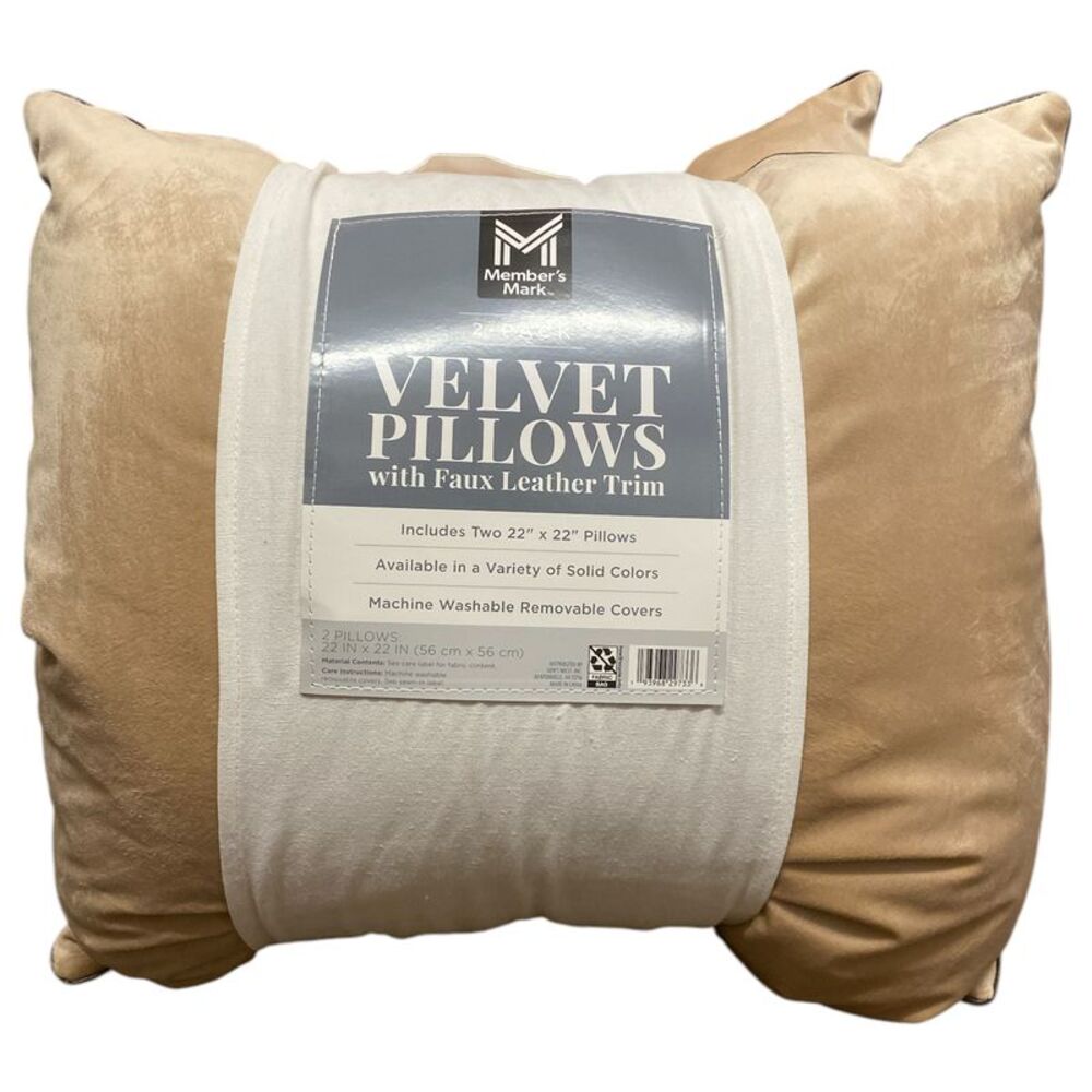 Member's Mark Dutch Velvet Decorative Pillows, 22" x 22", 2pk - Beige